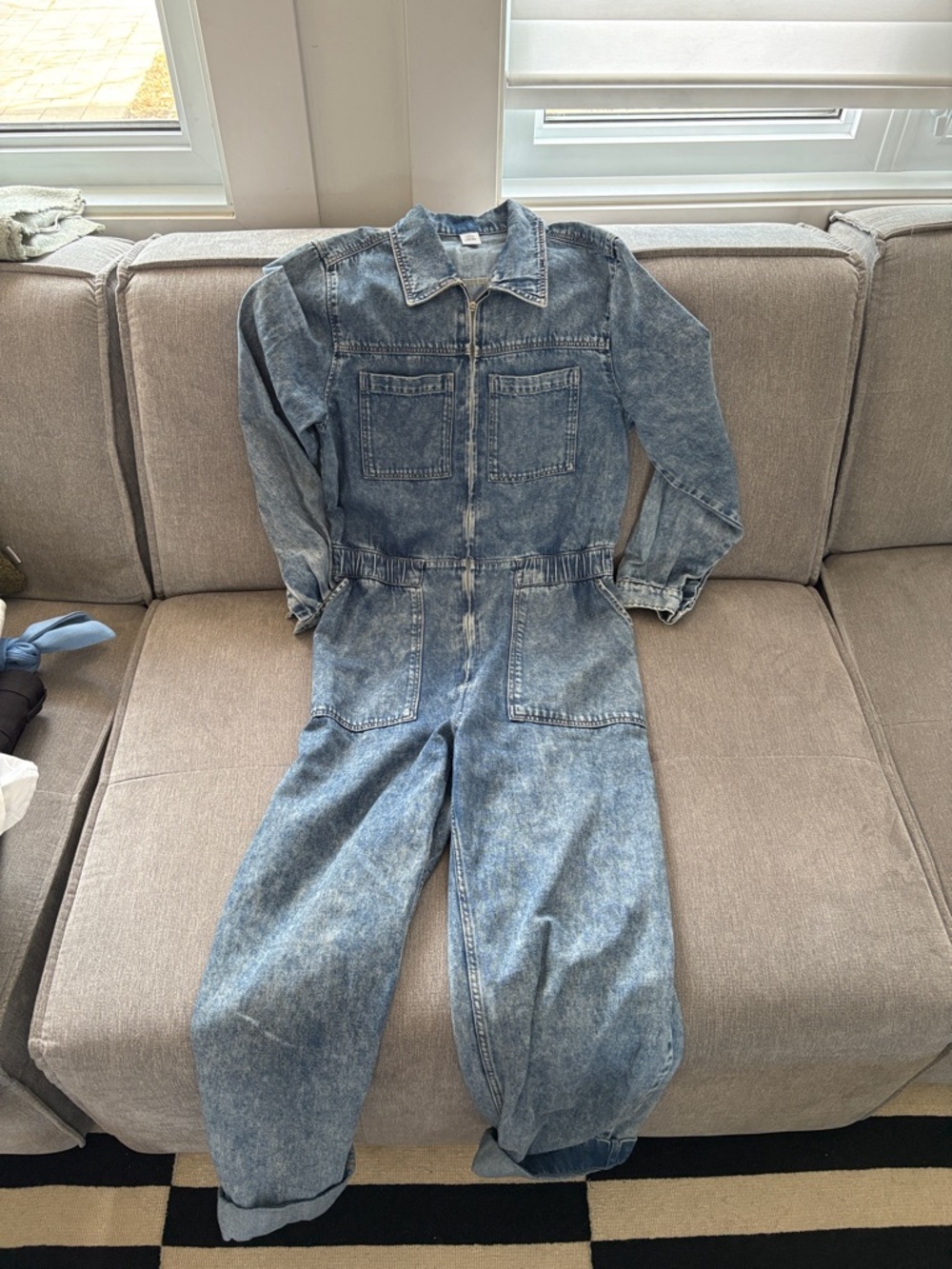 H&M Light Blue Denim Zip-Front Jumpsuit